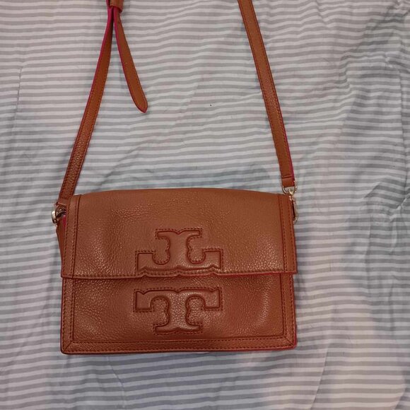 Tory Burch Tan Crossbody Purse w/ Pink Trim - Picture 1 of 4